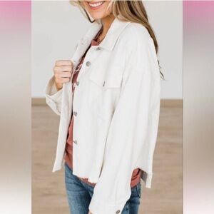 Women’s Lightweight Corduroy Jacket in White Size Large Coastal Cowgirl